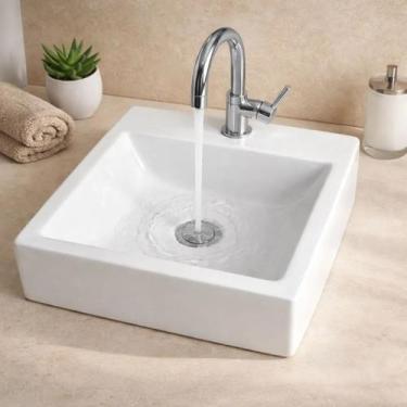 Imagem de Cuba Quadrada Sobrepor Apoio Banheiro Lavabo Gabinete 30x32 Branco - D
