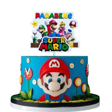 Imagem de Topo de Bolo Super Mário Luigi Princesa Peach Toad Festa de Aniversári