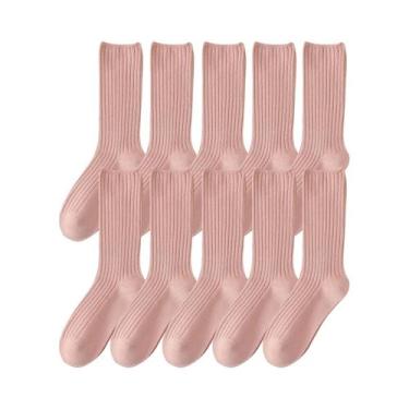 Imagem de Meias Longas Retro De Algodão Para Mulheres, 10 Pares, Cor Sólida, Aju