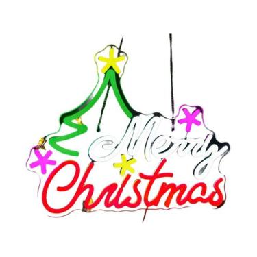 Imagem de Letreiro Neon LED De Feliz Natal Com Brilho Ajustável Para Decoração D