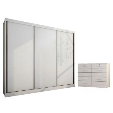 Imagem de Guarda Roupa Casal Medelim E Gaveteiro Milão Com Chave Neve - Horizonte