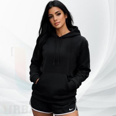 Imagem de Blusa de Frio Moletom Canguru Com Capuz Feminino Liso Casual Moleton com Bolso Grosso Flanelado-Feminino