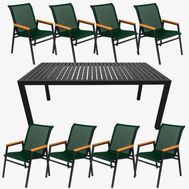 Imagem de Jogo De Mesa Ripada 8 Cadeiras Praia De Jardim Piscina Jantar Verde