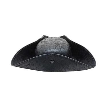 Imagem de Chapéu Tricórnio De Pirata Em Couro PU Estilo Colonial Antigo Para Fes