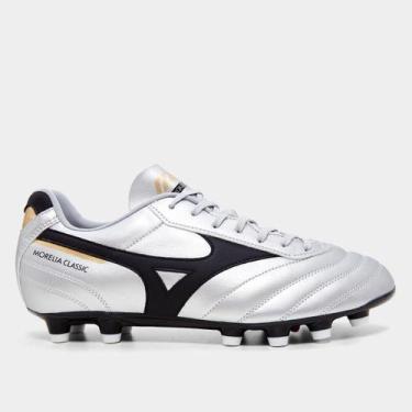 Imagem de Chuteira Campo Mizuno Morelia Classic Unissex, Prata, Preto, 39