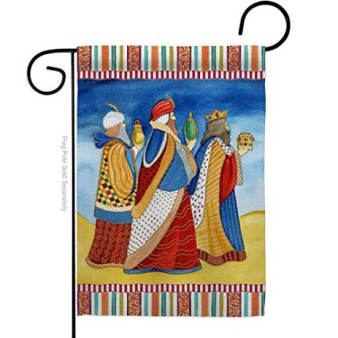 Imagem de Breeze Decor Bandeira de jardim masculina com três sábios para o inverno, rei do presépio religioso da família sagrada estação de inverno, bandeira de decoração de casa cristã pequena, presente de quintal, dupla face, feito nos EUA