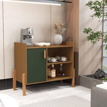 Imagem de Aparador De Sala Luxor Multiuso Com Porta E Pés De Madeira Moderno Cedro/oliva