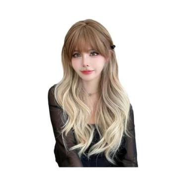 Imagem de Peruca Feminina Longa Ondulada Marrom Com Franja Volumosa, Resistente 