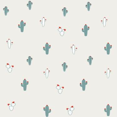 Imagem de Papel de Parede Infantil de cactos, azul  Fofura Baby FF4011. - Edante