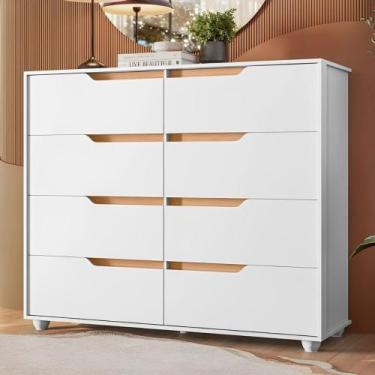 Imagem de Cômoda com 8 Gavetas Doble Albatroz, Branco/Freijó