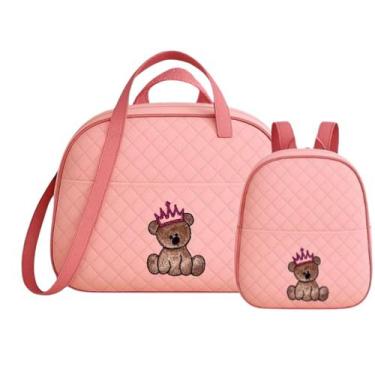 Imagem de Kit Bolsa E Mochila para Bebê Saida Maternidade Urso Bordada Azul Bebê