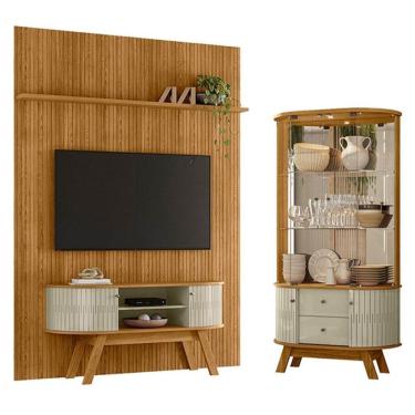 Imagem de Painel Piso Teto New Interlagos Com Rack Bancada Atlanta New Silverstone Com Cristaleira Moss Cumaru Opala - Madetec