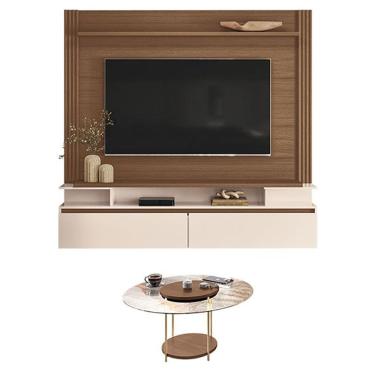 Imagem de Home Suspenso Astor Castanho Off White Com Mesa De Centro Sky Com Tampo De Vidro Castanho - Hb Móveis