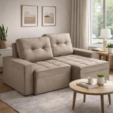 Imagem de Sofá-cama 3 Lugares Retrátil Rincão Lisboa Veludo Bege, 220 cm - RINCA