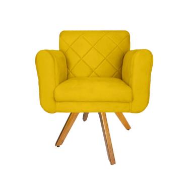 Imagem de Poltrona Estofada Com Base Giratória De Madeira Salão Isabella Corano Amarelo - LM DECOR