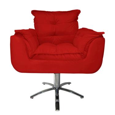 Imagem de Jogo 2 Poltronas Estofada Consultório Base Giratória de Metal Opala Suede Vermelho - LM DECOR