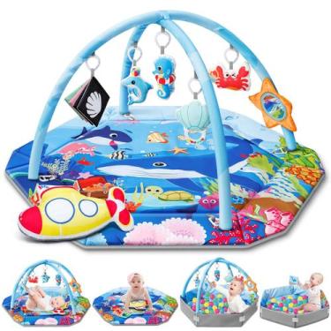 Imagem de Tapete de Atividades para Bebê Jyusmile 8 em 1 Tema Oceano 110 x 99 cm
