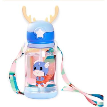 Imagem de Garrafa Infantil com Canudo e Alça Ajustável 500ML- Tudo em Caixa