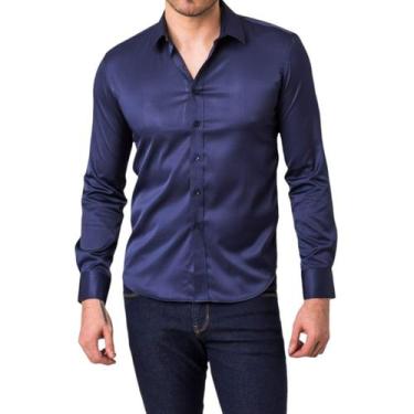 Imagem de Camisa Social Masculina Slim Azul Manga Longa Zune, Azul, P