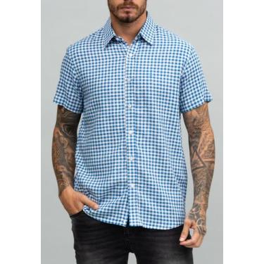 Imagem de Camisa Linho Mini Xadrez M/C - RED FEATHER, XGG, Azul celeste