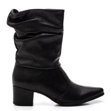 Imagem de Bota Feminina Cano Médio Franzido Couro Pegada - Preto, 38