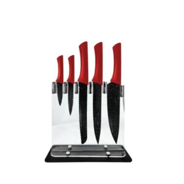 Imagem de Conjunto De 5 Facas Gourmet Inox Com Suporte Em Acrílico - Wincy, Pret