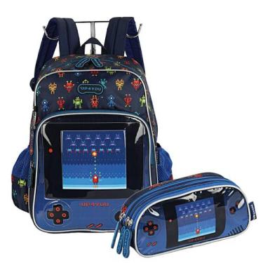 Imagem de kit2 Mochila e Estojo da Gamer Squad UP4You Original, Azul
