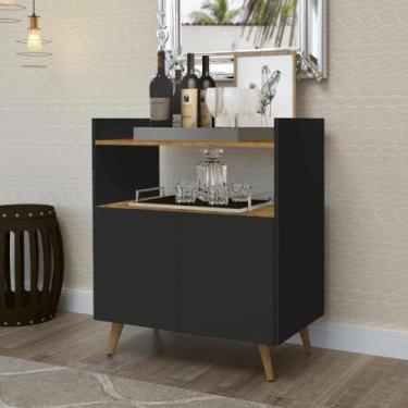 Imagem de Armário Aparador Sala Buffet Balcão Retrô Barzinho Preto - J&A Móveis