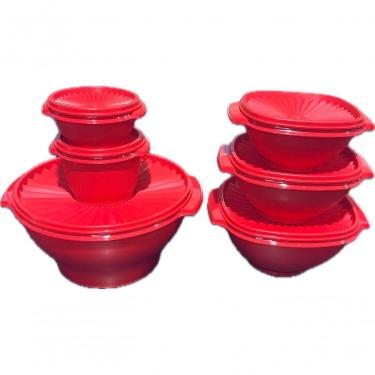 Imagem de Kit de Tigelas Sensação Vermelhas 6 Peças para Preparo e Armazenamento com Tampas Plástico Vermelho Tupperware