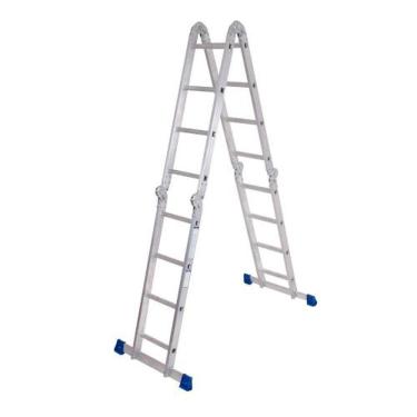Imagem de Escada de Alumínio Multifuncional Escada Alumínio 16 Degraus Multifuncional 4x4 4,61M Prata Dobrável com Trava