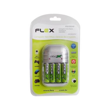 Imagem de Carregador de Pilhas 2 Flex FXC03-4P para AA AAA e 9V Bivolt com 4 Unidades Recarregáveis AA 2900mAh Prata