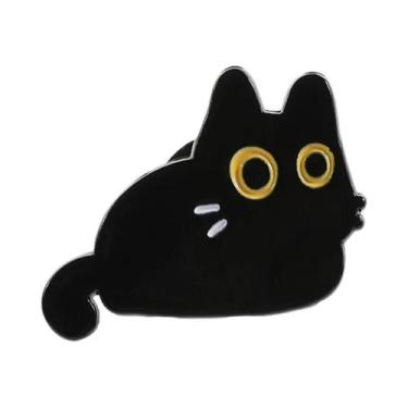 Imagem de Broche De Esmalte Gato Preto Desenho Animado Olhos Grandes Gatinho Ani