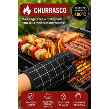 Imagem de Luva Térmica Churrasco Alta Temperatura Tecido Antiderrapante Forno Gr