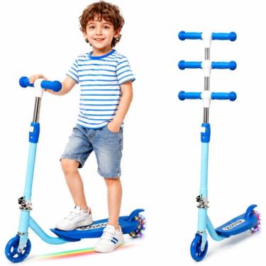 Imagem de Patinete para crianças de 4 a 8 anos, 2 rodas iluminadas, scooter resistente com 3 guidões ajustáveis em altura, abertura traseira, plataforma antiderrapante alargada, carga máxima de 50 kg para