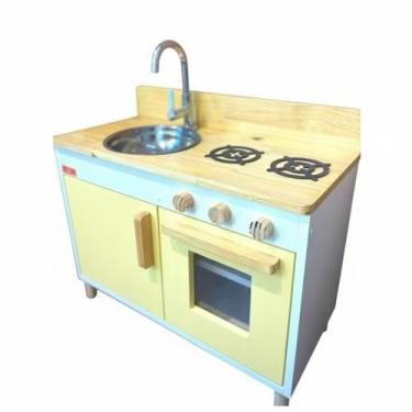 Imagem de Fogão Cozinha Infantil de Madeira Brinquedo (AMARELO) - Fábrica de Cas