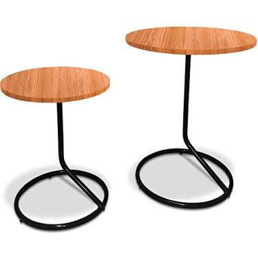 Imagem de Conjunto Jogo 2 Mesas De Canto Lateral Redonda Jasper Com Tampo Em MDF - Preto/Jade