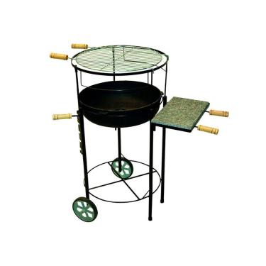 Imagem de Kit Churrasqueira Redonda Regulável Rodas Pedra E Grelha