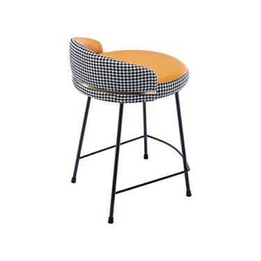 Imagem de Tamborete De Barra De Couro Falso, Cadeira De Balcão De Cozinha Em Casa, Altura De Balcão, Assento Acolchoado De Ferro Preto Cromado Com Pés Para Café, Lounge, Pub