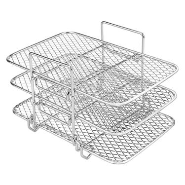 Imagem de Cremalheira de fritadeira a ar multi-camada dupla cesta fritadeira acessórios 304 aço inoxidável churrasqueira rack torrada (tripé pequeno)
