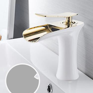 Imagem de Torneiras de bacia Torneira de banheiro Cachoeira de manípulo único Misturador de bacia Torneira de banho Torneira antiga pia de bronze guindaste de água prata, branco e dourado, china