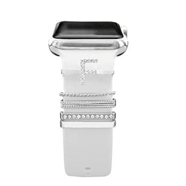 Imagem de ALMNVO Pacote com 5 pulseiras de silicone anéis decorativos Compatíveis com Apple Watch Charms 38/40/41/42/44/45mm,pingentes de diamante de metal para iWatch Series 7 6 5 4 3,acessórios para tiras