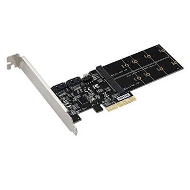 Imagem de 4 em 1 Dual M.2 NGFF (chave B) SSD + Dual SATAIII 6G SSD/HDD para PCI Express 4X adaptador conversor com suporte de perfil baixo para PC desktop