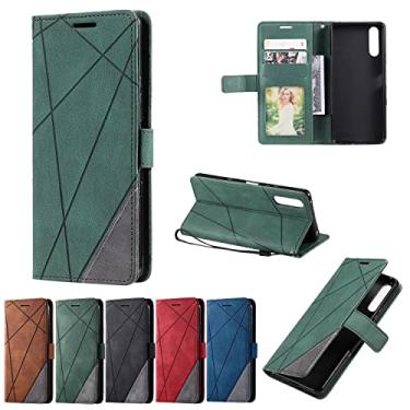 Imagem de Capa de celular flip capa carteira para Sony Xperia 10 III, capa flip de couro PU com porta-cartões [capa interna de TPU à prova de choque] capa de telefone, capa protetora (cor: verde)