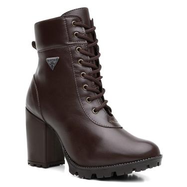 Imagem de Bota Coturno Feminina Couro Cadarço Cano Médio Macia Casual