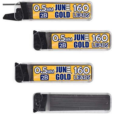 Imagem de June Gold 640 peças, refis de grafite 2B de 0,5 mm, 160 peças por tubo, espessura fina, grafite resistente a quebras (pacote com 4 dispensadores)