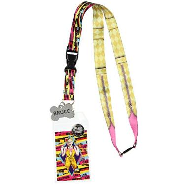 Imagem de Cordão de identificação Birds of Prey Harley Quinn com suporte de crachá removível, pingente de borracha e adesivo colecionável