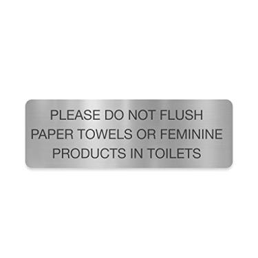 Imagem de Please Do Not Flush Toalhas de Papel Ou Produtos Femininos em Banheiros/Preto Em Prata 9 x 3 Placa de Parede de Banheiro/Sinal de Banheiro Público para Empresas