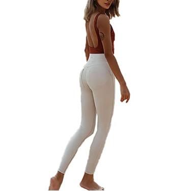 Imagem de Yajun Macacão de ioga sem costura feminino sem mangas conjunto de leggings esportivas com costas acolchoadas e oco para fitness, branco, G (65 kg)