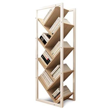 Imagem de KIZQYN Estante de livros em forma de árvore estante do chão ao teto estante de madeira de aço simples rack de armazenamento de oito camadas H 114,9 cm × C 45,7 cm × D 23,8 cm Estante cor nogueira clara