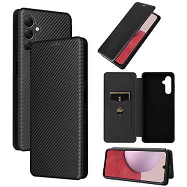 Imagem de Capas de telefone de fibra de carbono de luxo Samsung Galaxy A14 5G capa de couro porta-cartões de visita com clipe de carteira à prova de choque capa de telefone Samsung A14 5G capas (preto, Samsung A14 5G)
